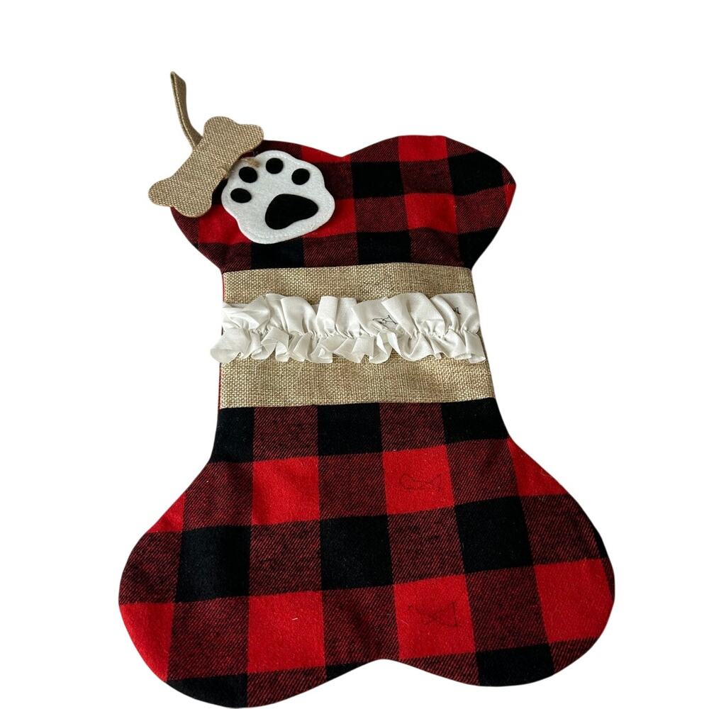 Buffalo plaid dog Christmas stocking